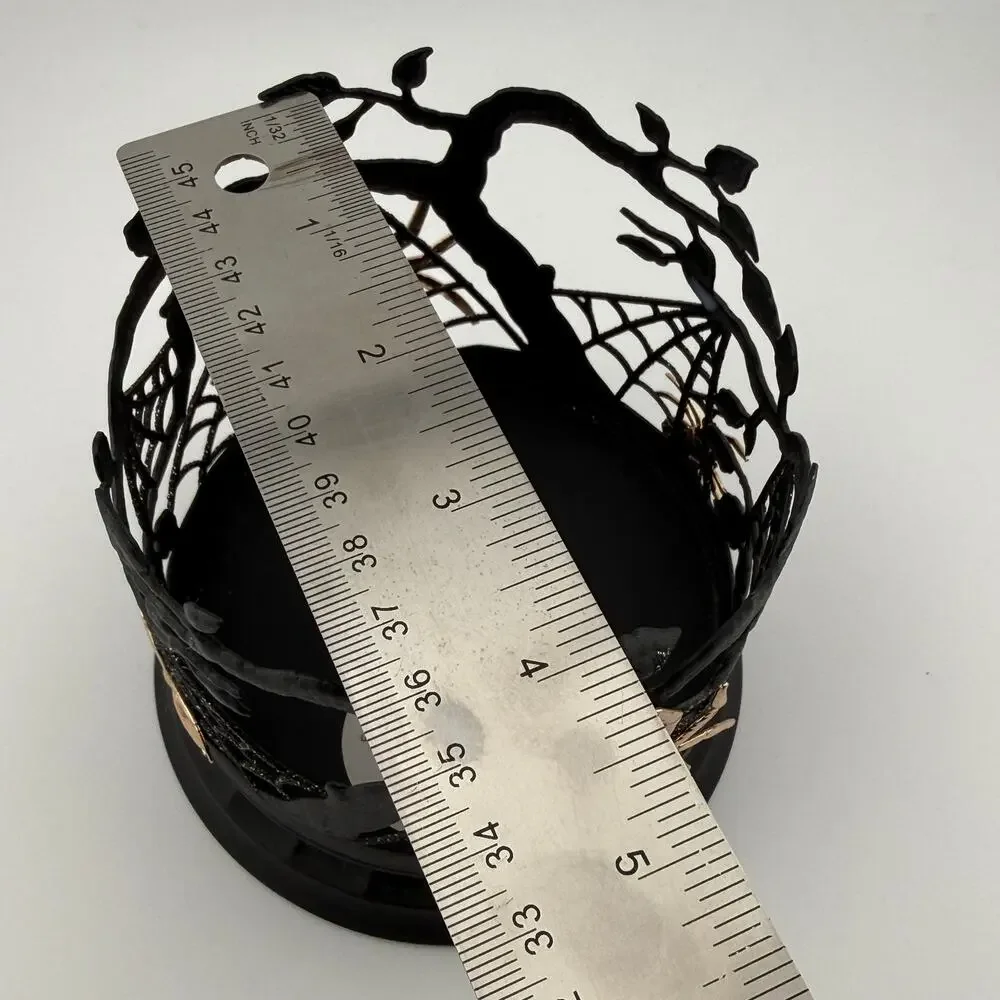 Bath & Body Works Candle Holder Halloween Spiderwebs Black w Gold Spiders 3 Wick - Picture 5 of 7